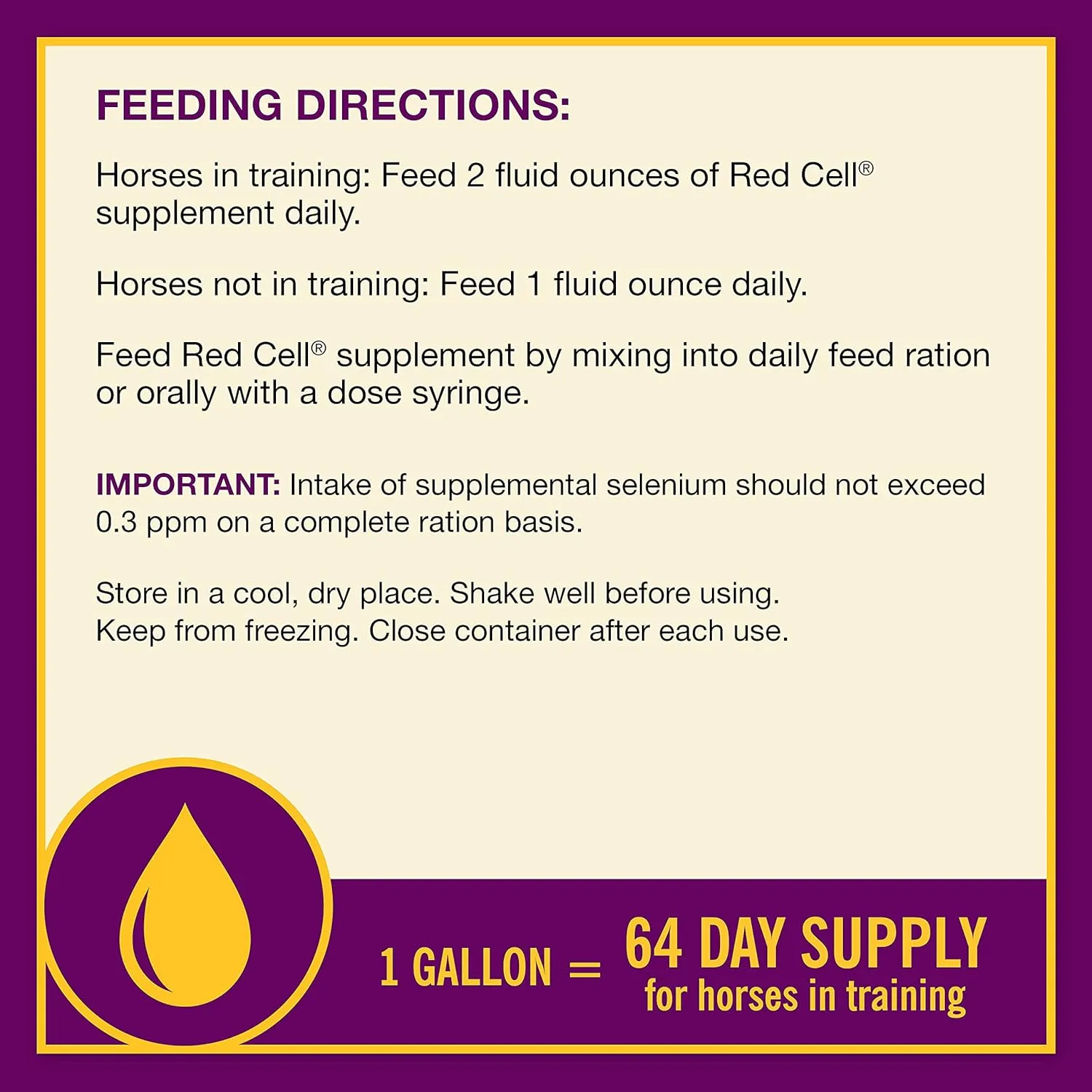 Farnam Horse Health Red Cell, Liquid Vitamin-Iron-Mineral Supplement for Horses, Helps Fill Important Nutritional Gaps in Horse's Diet, 1 Gallon, 128 Oz., 64-Day Supply