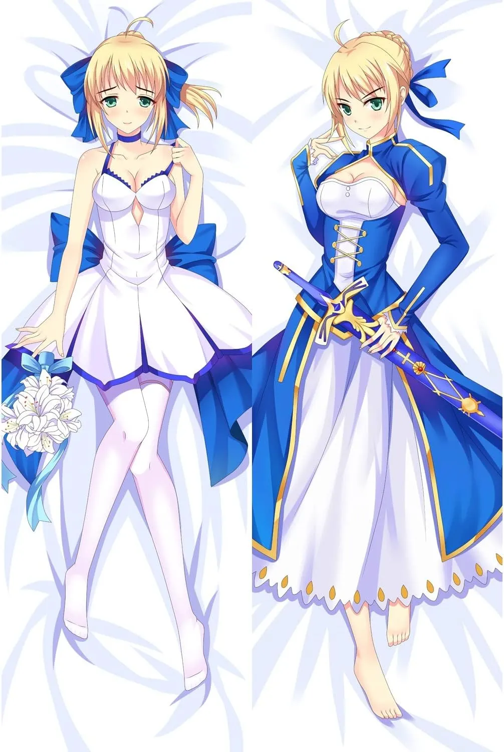 Fate Grand Order Altria Pendragon Double Sided hugs 3D Printed Pattern Cushion Cover, Princess Anime Pillowcase Dakimakura, 150x50cm Peach Skin/2WAY(Peach Skin,40x120cm(47x16in))