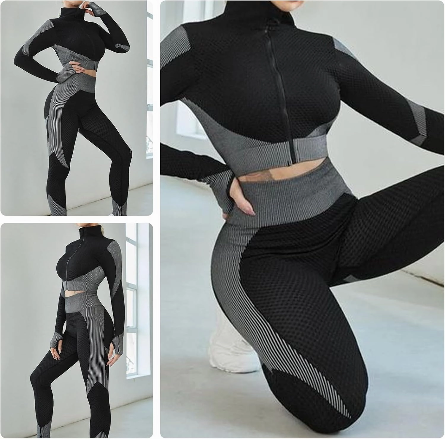 FeelinGirl Workout Sets for Women-2 Piece Seamless Yoga Outfit High Waist Leggings Crop Top Gym Sets