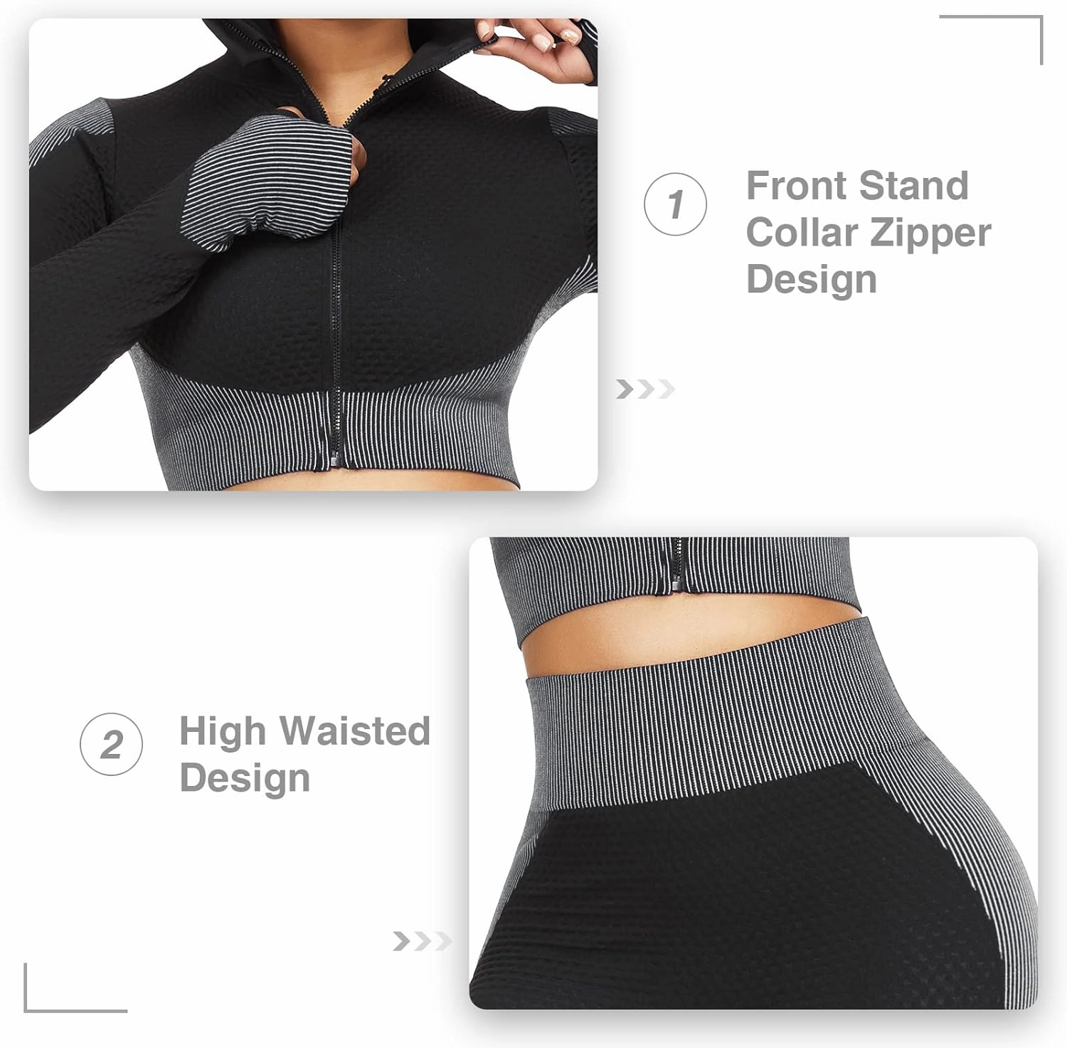 FeelinGirl Workout Sets for Women-2 Piece Seamless Yoga Outfit High Waist Leggings Crop Top Gym Sets
