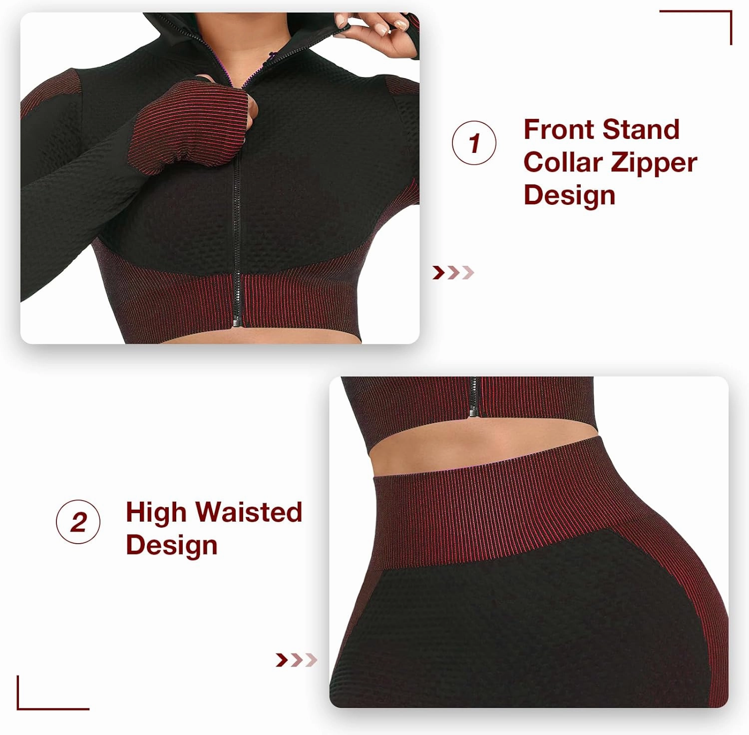 FeelinGirl Workout Sets for Women-2 Piece Seamless Yoga Outfit High Waist Leggings Crop Top Gym Sets