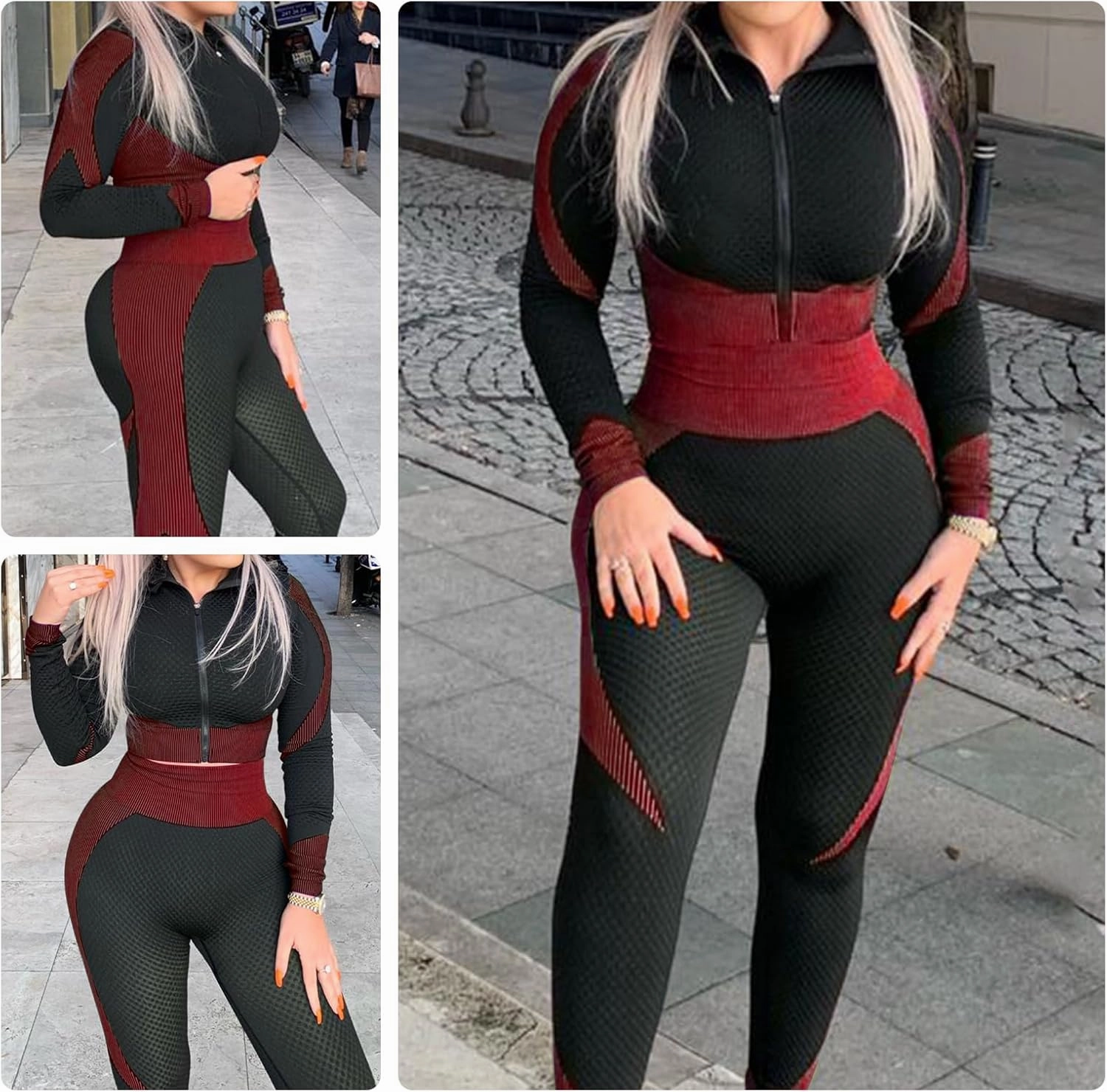 FeelinGirl Workout Sets for Women-2 Piece Seamless Yoga Outfit High Waist Leggings Crop Top Gym Sets