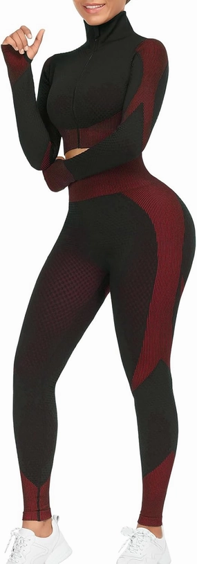 FeelinGirl Workout Sets for Women-2 Piece Seamless Yoga Outfit High Waist Leggings Crop Top Gym Sets