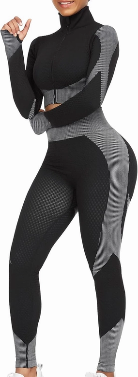 FeelinGirl Workout Sets for Women-2 Piece Seamless Yoga Outfit High Waist Leggings Crop Top Gym Sets