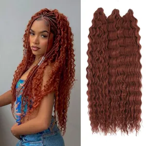 Felek Ocean Wave Crochet Braiding Hair 30inch 3 Packs Copper Red Long Water Wave Wavy Deep Curly Crochet Braids Hair For Black Women (Reddish Brown, #360)