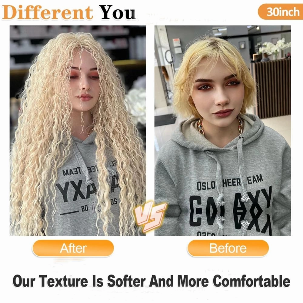 Felek Ocean Wave Crochet Braiding Hair 30inch 3 Packs Blonde Color Long Deep Water Synthetic Wavy Curly Crochet Braids Hair For Black Women (Blonde, 613)