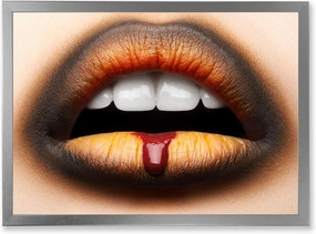 Female Lips With Black & Orange Lipstick Modern Framed Wall Art