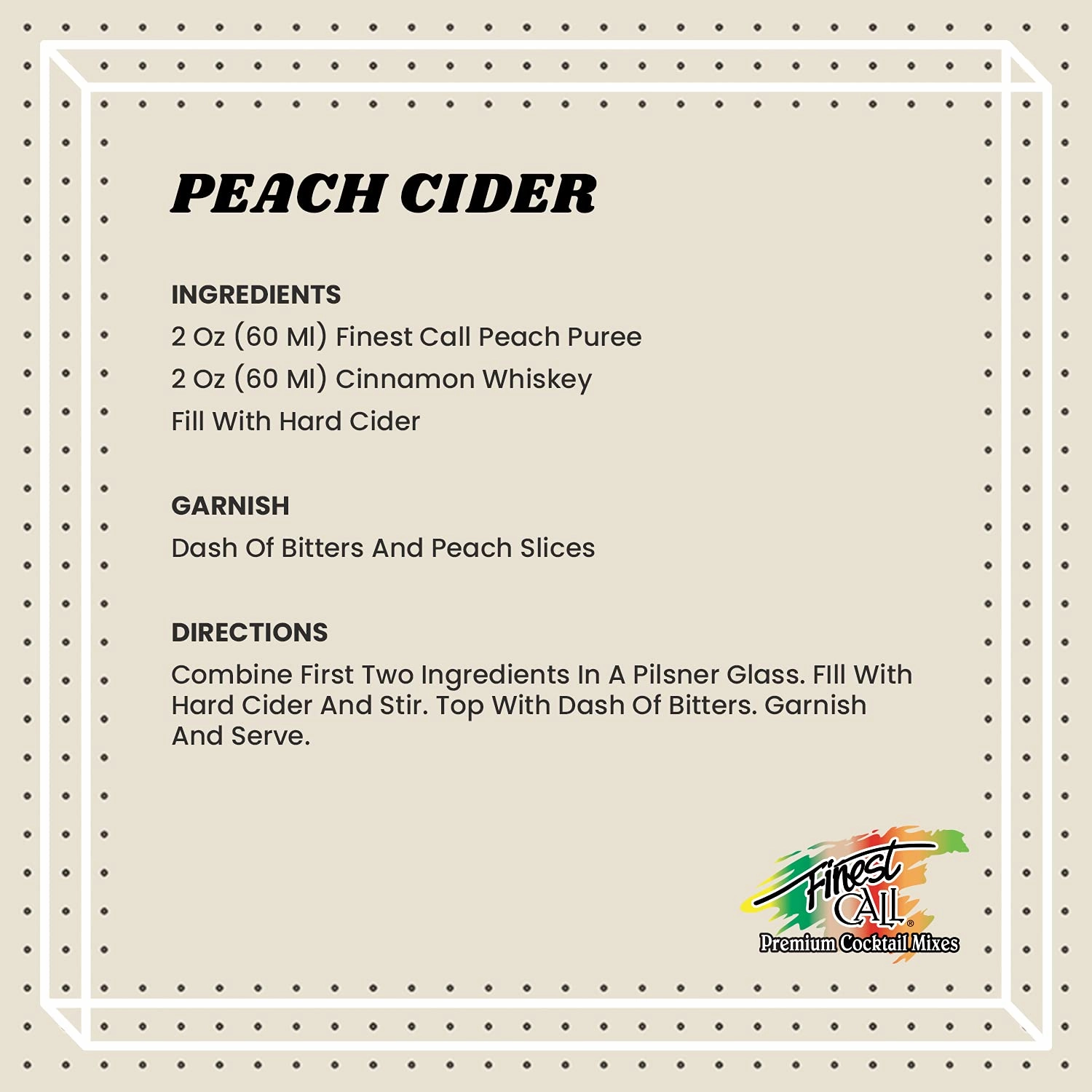 Finest Call Premium Peach Fruit Puree Drink Mix, 1 Liter Bottle (33.8 Fl Oz)