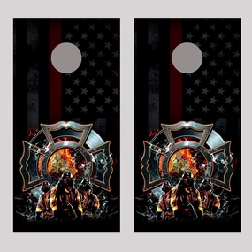 Firefighter Maltese Cross Thin Red Line Corn Hole Decal wrap