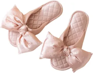 Flat Slippers Satin Sweetheart Bow Elegant Rhinestone Pure Color Bridal Flips Hand Sewn Comfortable Bridemaids Hotel Slides Bridal Shower Gifts for Wedding Home Flops
