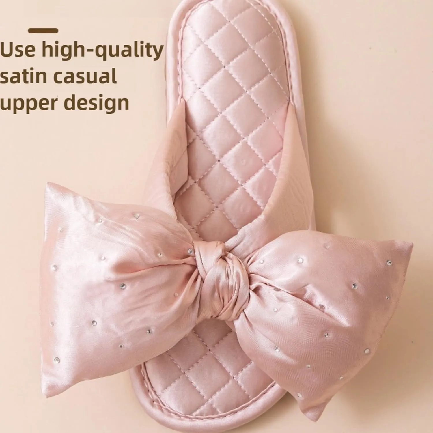 Flat Slippers Satin Sweetheart Bow Elegant Rhinestone Pure Color Bridal Flips Hand Sewn Comfortable Bridemaids Hotel Slides Bridal Shower Gifts for Wedding Home Flops