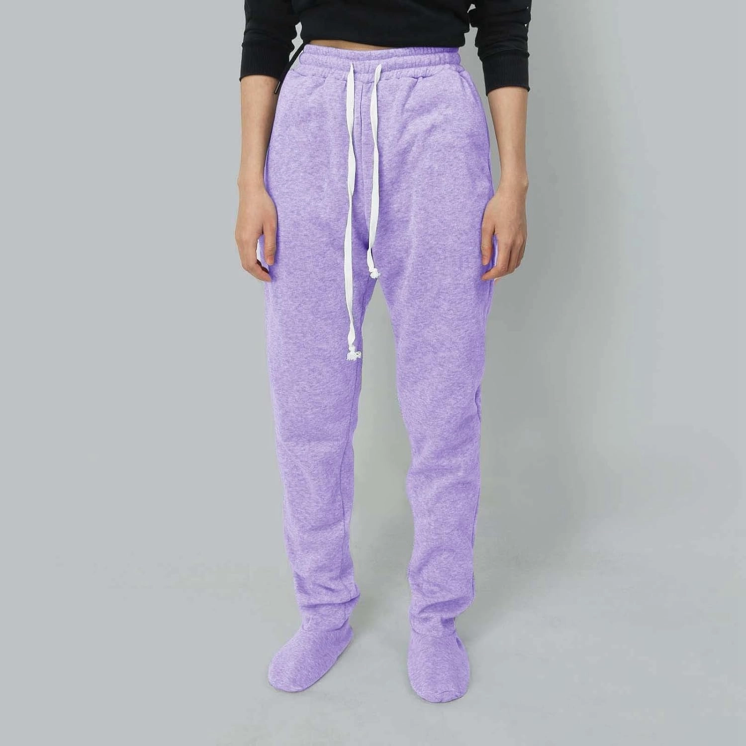 Fleece Footed Pajamas for Women Winter Soft Warm Elastic Waist Casual Sweatpants Loose Loungewear Trousers with Feet
