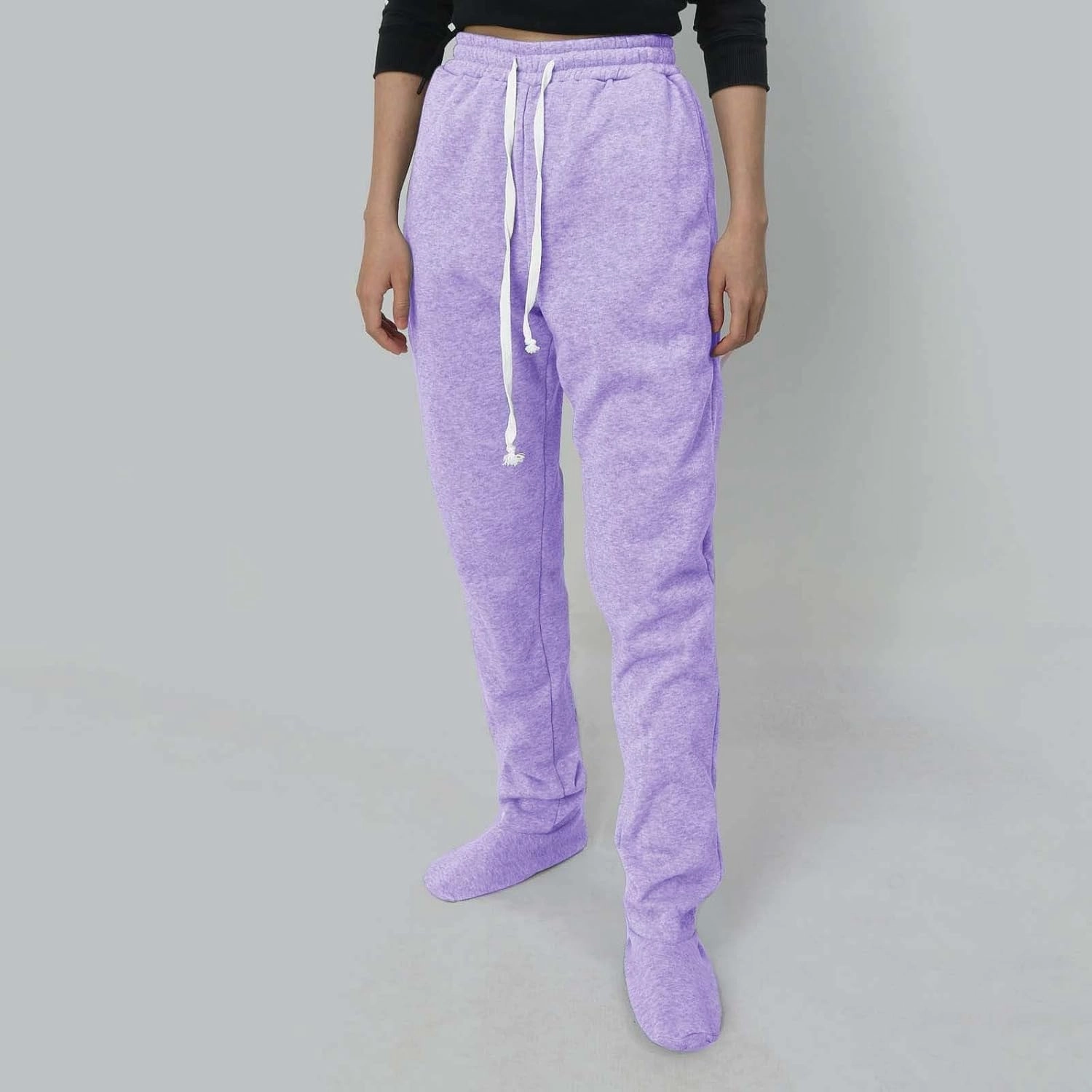 Fleece Footed Pajamas for Women Winter Soft Warm Elastic Waist Casual Sweatpants Loose Loungewear Trousers with Feet