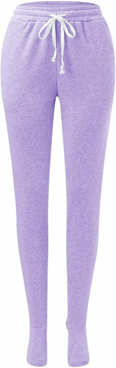 Fleece Footed Pajamas for Women Winter Soft Warm Elastic Waist Casual Sweatpants Loose Loungewear Trousers with Feet
