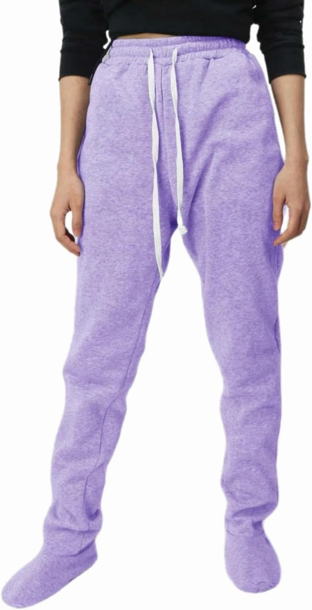 Fleece Footed Pajamas for Women Winter Soft Warm Elastic Waist Casual Sweatpants Loose Loungewear Trousers with Feet