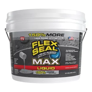 Flex Seal Liquid MAX, 2.5 Gallon, Gray, Liquid Rubber Coating Sealant, Waterproof, Flexible, Breathable, and UV Resistant, Roof Repair, Basements, RV, Campers, Trailers, Marine, EPDM, Masonry