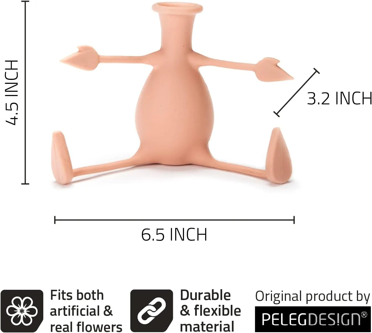 Florino – Friendly Flower Vase Modern Home Décor Vase for Flowers Unique Gifts by Peleg Design (Peach)