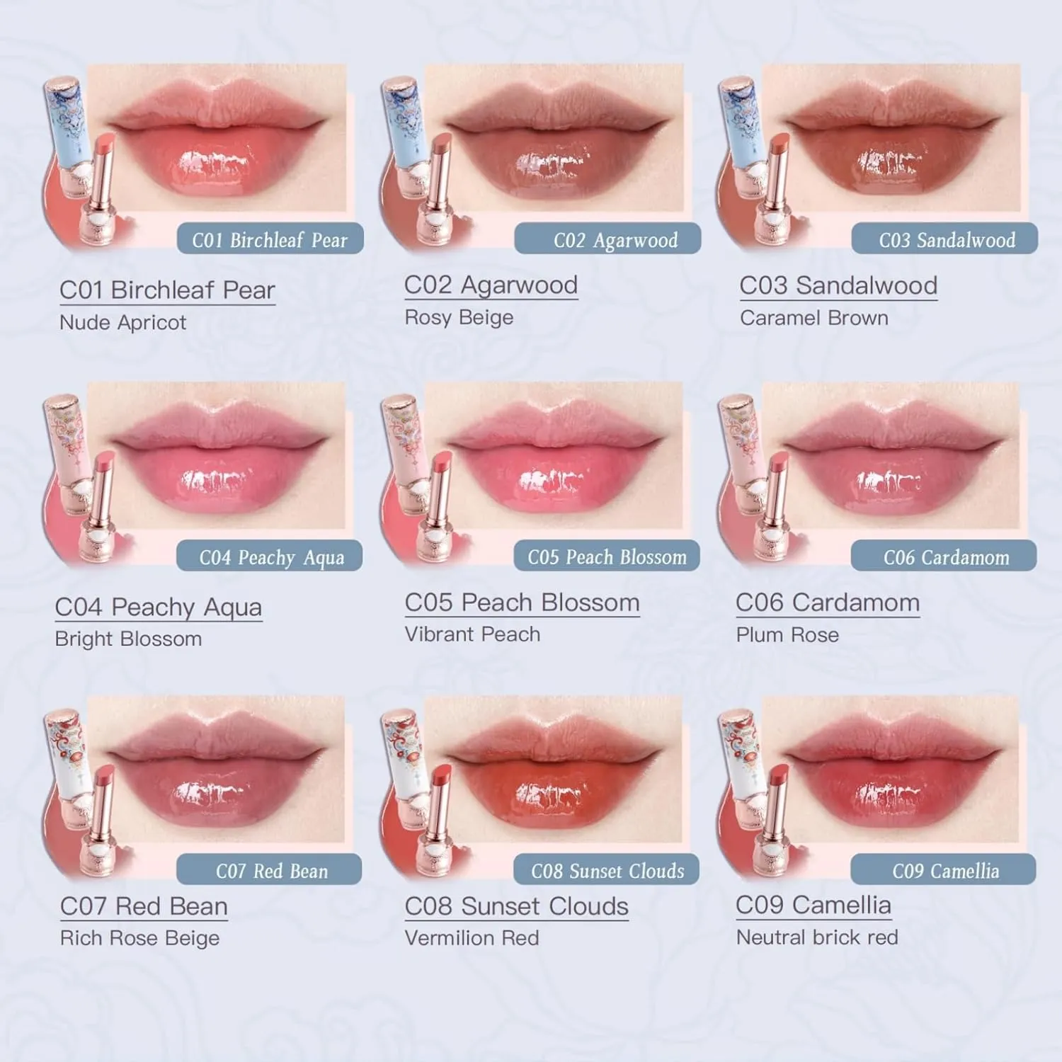 Flower Knows Butterfly Cloud Collar Glossy Lipstick,Hydrating Solid Lip Gloss,Moisturizing Red Tinted Lip Balm,Long Lasting Lip Gloss in Balm for Girls&Women,Vegan & Cruelty-Free(C09 Camellia)