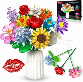 Flower Bouquet Building Set,1009PCS Creative DIY Plant Bouquet Decoration,12 Artificial Flowers Botanical for Adults Women Girls Ages 6 ,Idea Gifts for Mother's Day, Birthdays, No Vase