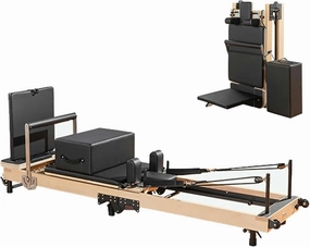 Foldable Pilates Reformer, Padded Jump Board，Wood Pilates Machine Bed Yoga Exercise Strength Training Equipment for Home Workouts