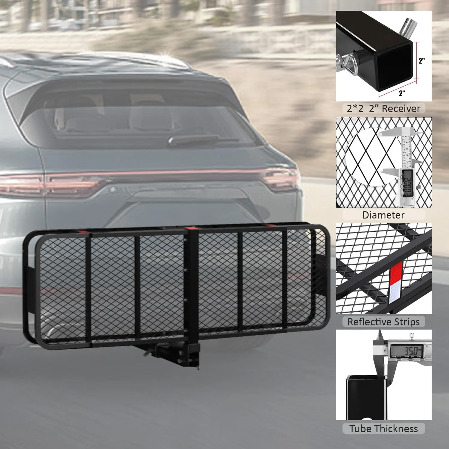FORWODE 60" x 20" x 6" Folding Cargo Carrier Hitch Mount, 500lbs Capacity Hitch Rack with Antirust Coating for 2-Inch Receiver - Ideal for SUV, Car, Truck, Camping & Trips
