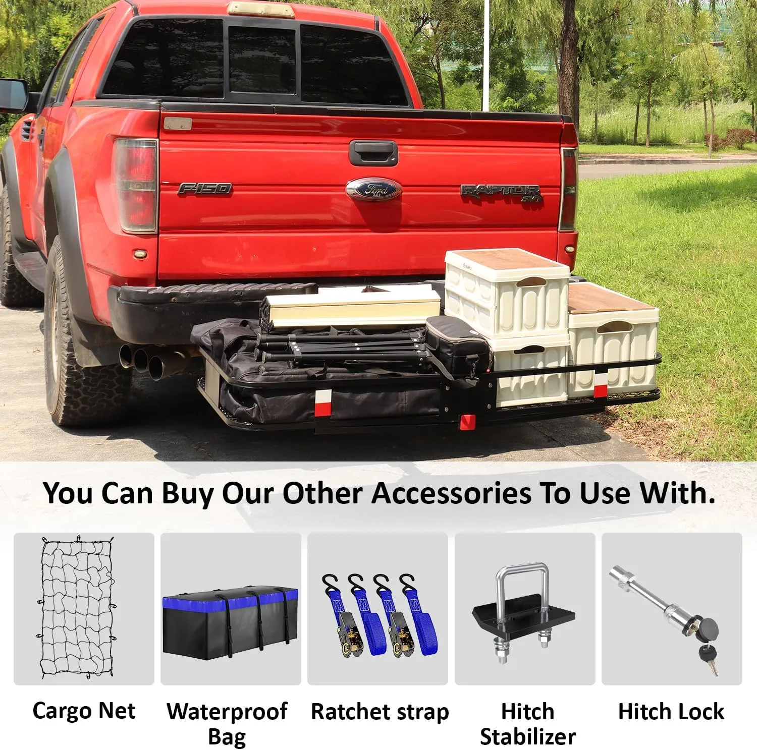 FORWODE 60" x 20" x 6" Folding Cargo Carrier Hitch Mount, 500lbs Capacity Hitch Rack with Antirust Coating for 2-Inch Receiver - Ideal for SUV, Car, Truck, Camping & Trips