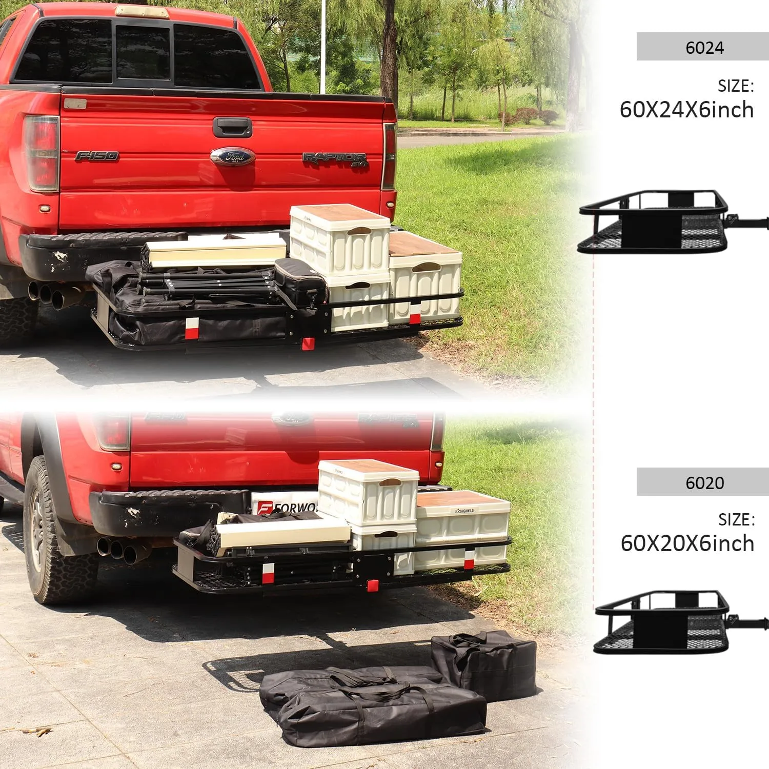 FORWODE 60" x 20" x 6" Folding Cargo Carrier Hitch Mount, 500lbs Capacity Hitch Rack with Antirust Coating for 2-Inch Receiver - Ideal for SUV, Car, Truck, Camping & Trips