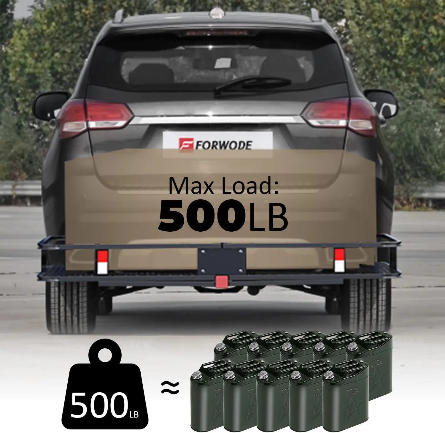 FORWODE 60" x 20" x 6" Folding Cargo Carrier Hitch Mount, 500lbs Capacity Hitch Rack with Antirust Coating for 2-Inch Receiver - Ideal for SUV, Car, Truck, Camping & Trips