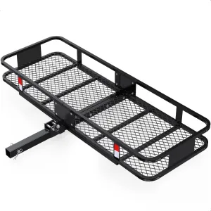 FORWODE 60" x 20" x 6" Folding Cargo Carrier Hitch Mount, 500lbs Capacity Hitch Rack with Antirust Coating for 2-Inch Receiver - Ideal for SUV, Car, Truck, Camping & Trips
