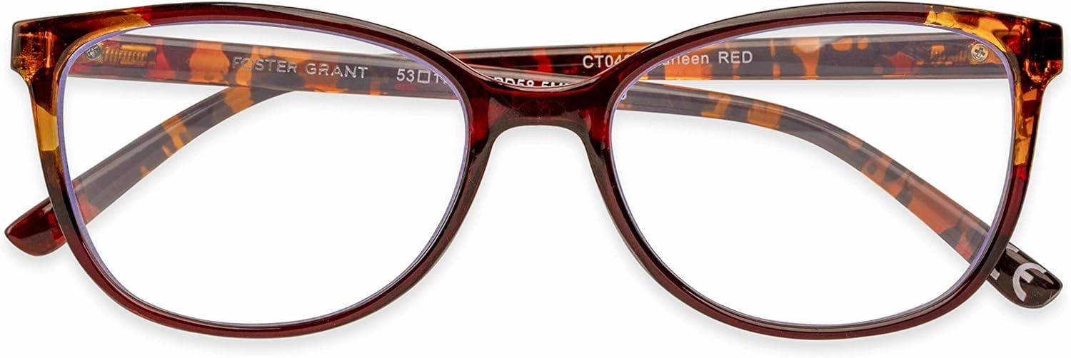 Foster Grant Women's Karleen Pop of Power Bifocal Style Blue Light Cat-Eye Reading Glasses