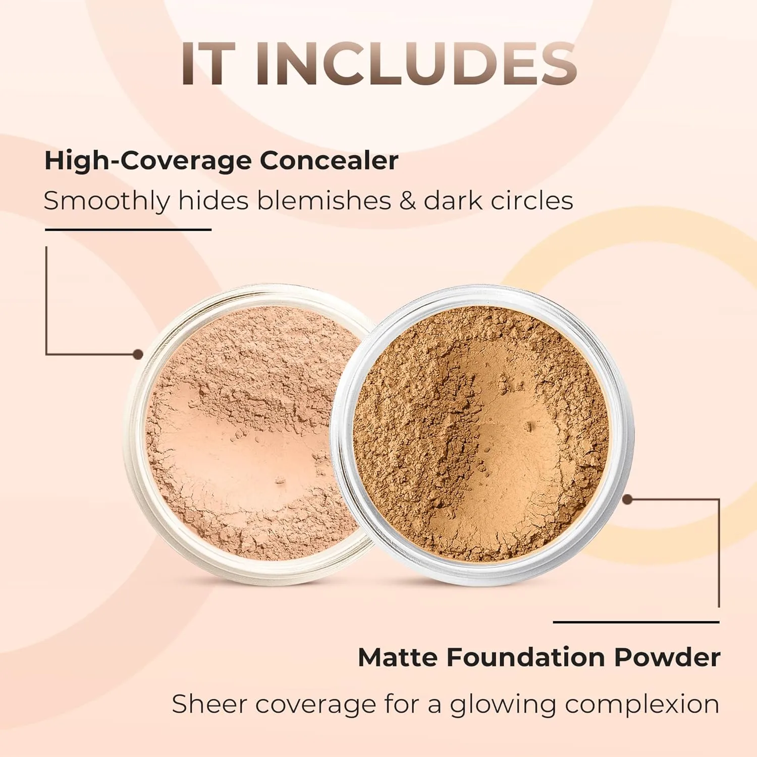 FOUNDATION & CONCEALER DUO (DEEP TAN & MEDIUM CONCEALER) Mineral Makeup Kit Full Size Set Matte Bare Face Sheer Powder Cover