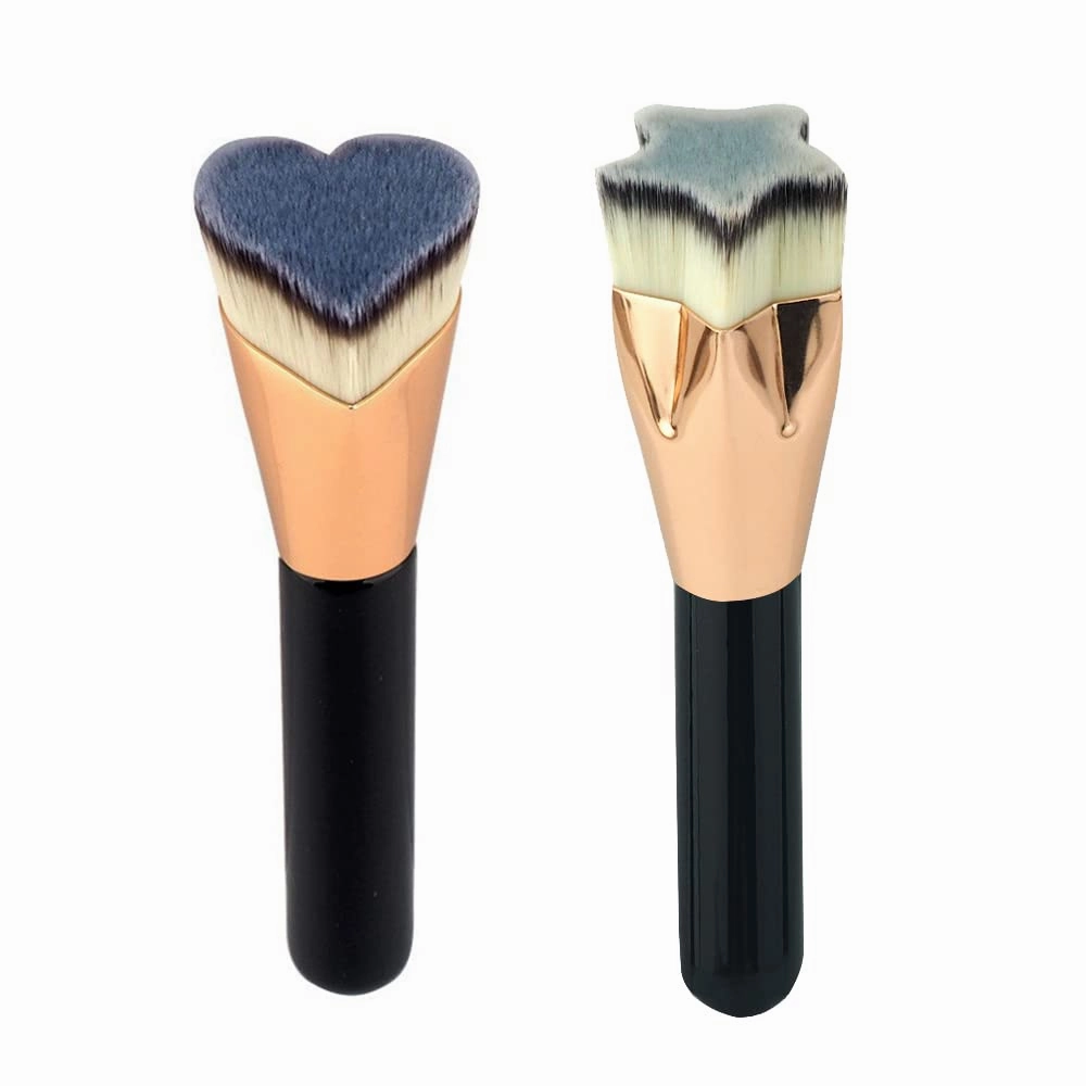 Foundation Brushes Makeup Brushes for Complete Coverage and a Flawless Finish, 2Pcs Blush Brush and Bronzer Powder Brush,Five Start Shape and Heart Shape,Black