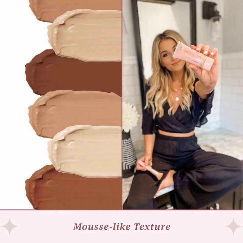 Foundation for Light to Full Coverage - Mousse Liquid Makeup Foundation for Uneven Skin Tone - Diverse Skin Types Mature, Dry, Oily - Oil-free, Cruelty-free (Rich)