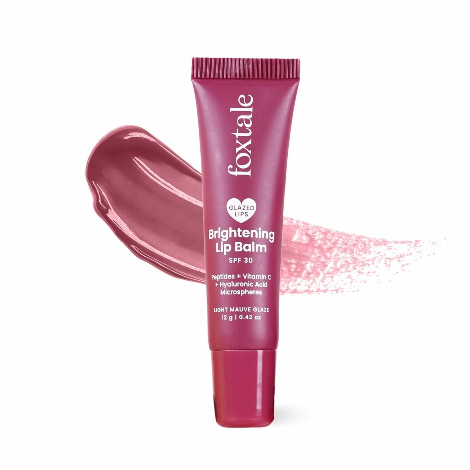 Fox;tale Brightening SPF30 Lip Balm with Peptides, Vitamin C & Hyaluronic Acid | Brightens Lips | Reduces Pigmentation | Hydrates Lips | SPF Lip Balm | Tinted Lip Balm - Light Mauve Glaze 12gm