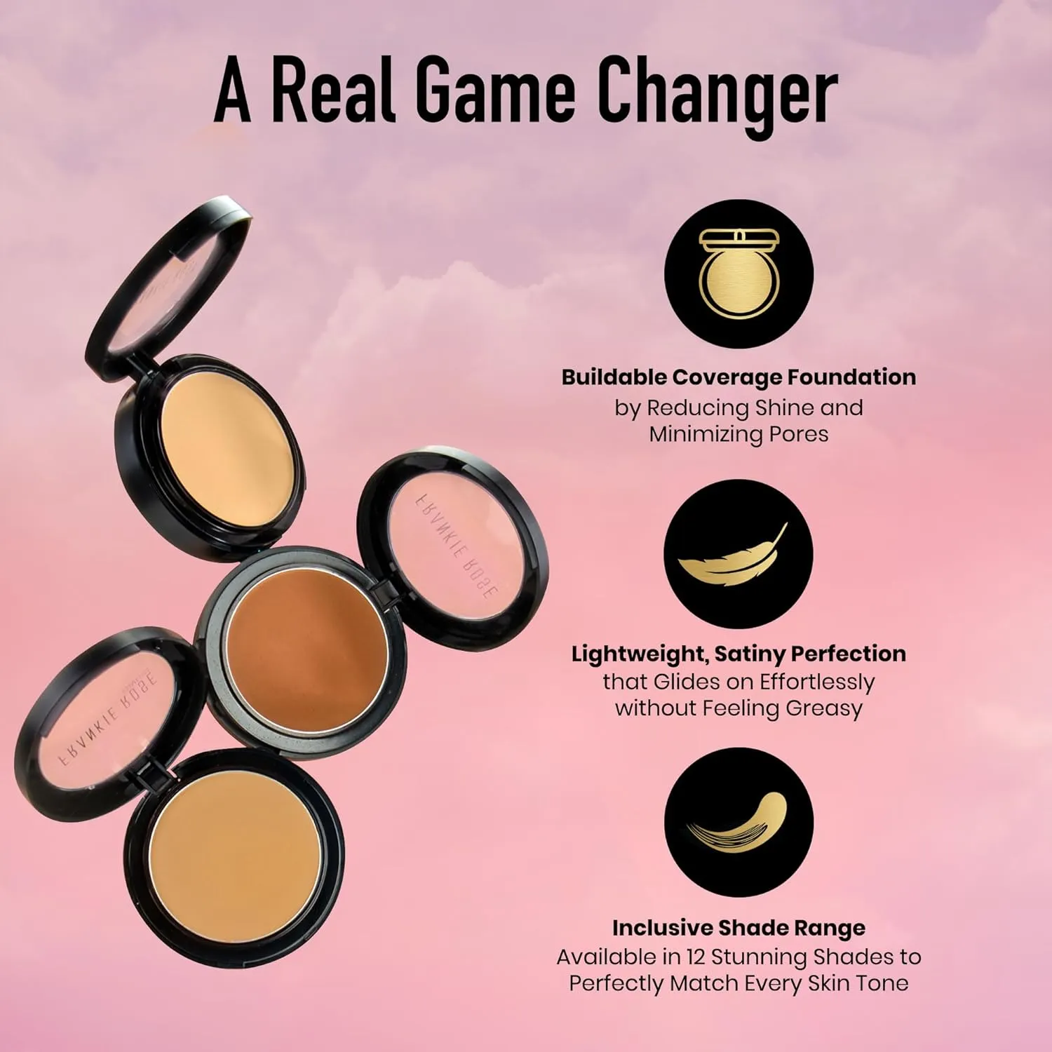 Frankie Rose Cosmetics Powder Foundation – Full Coverage Face Powder For Pores & Imperfections, Evens Out Skin Tone & Shine-Control | 58 Grams (Espresso)