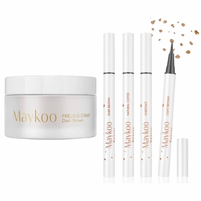 Freckles Stamp Air Cushion (Dark Brown) and 4 Colors Freckle Pen, Waterproof Long Lasting Natural Freckle, Quick Dry Makeup Freckle