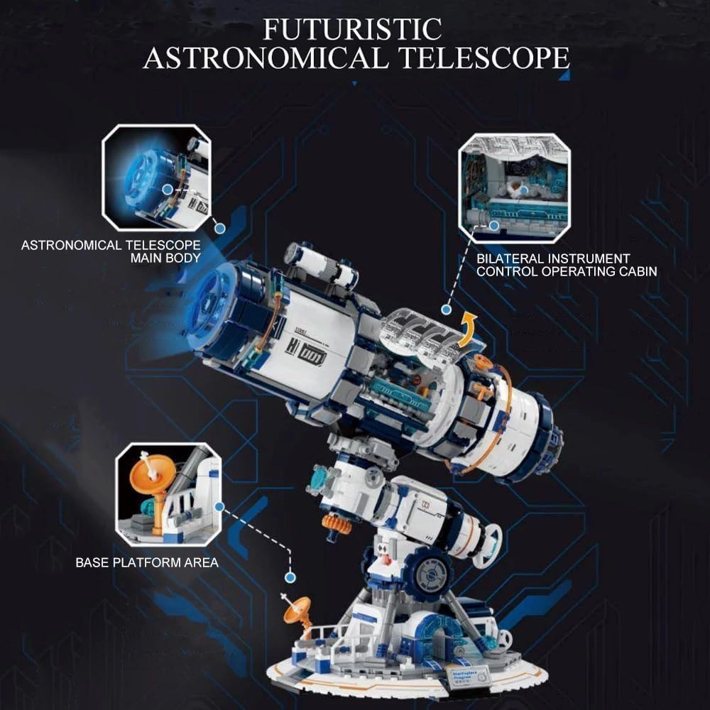 Futuristic Telescope Building Sets,Planet Exploration Telescope with LED Lighting Cool Space Building Toys Model Kits for Adults and Teens,Collectible Ideal Gift for Space Lovers