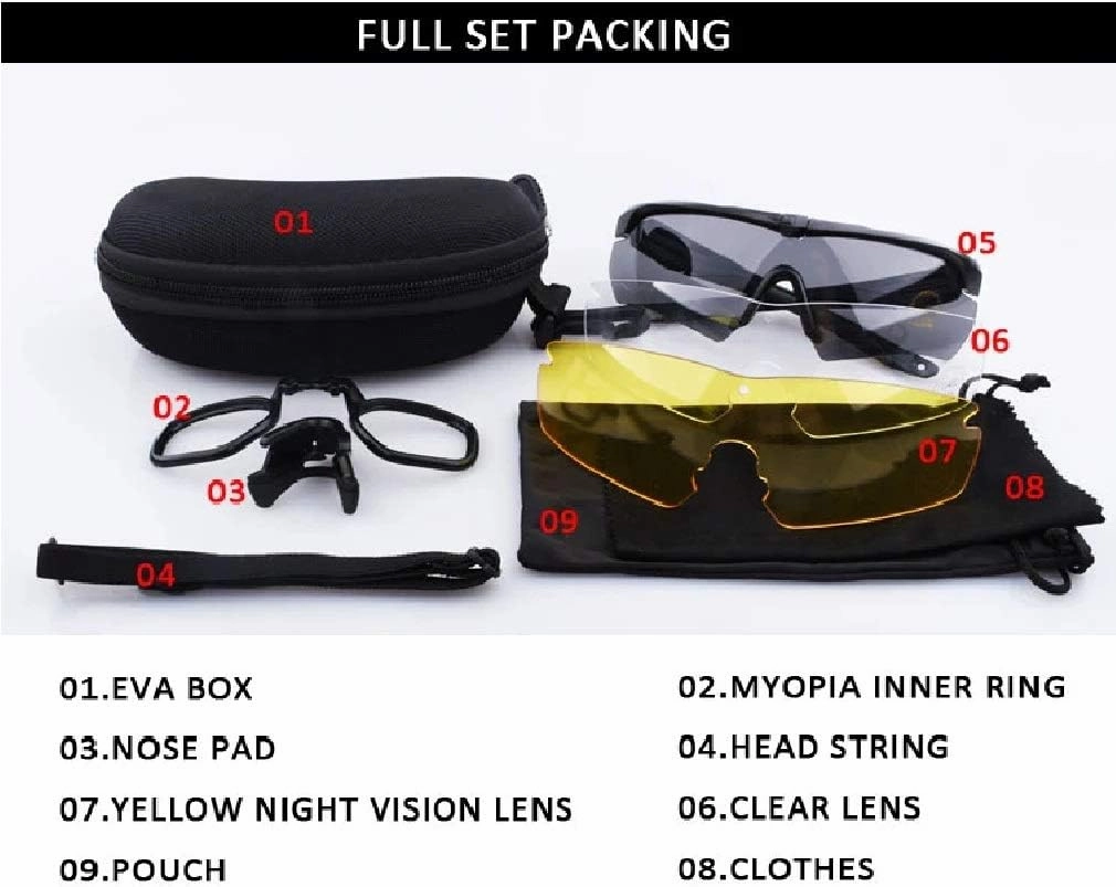 GALAXYLENSE Tactical Combat Glasses For Men - Shooting Glasses - 3 Color Polycarbonate Replacement Lens Multi Selection