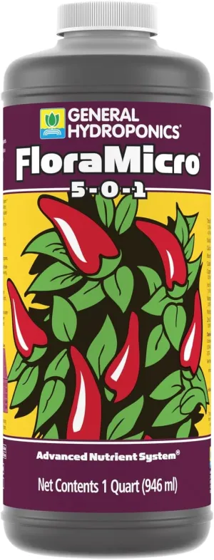 General Hydroponics FloraMicro 5-0-1, Use with FloraBloom & FloraGro For A Tailor-Made Nutrient Mix Ideal for Hydroponics, 1-Quart