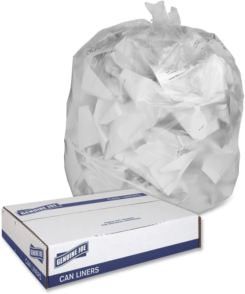 Genuine Joe GJO01011 Low-Density Trash Can Liner, 16 Gallon Capacity, 31" Length x 24" Width x 0.60 mil Thickness, Clear (Box of 500)