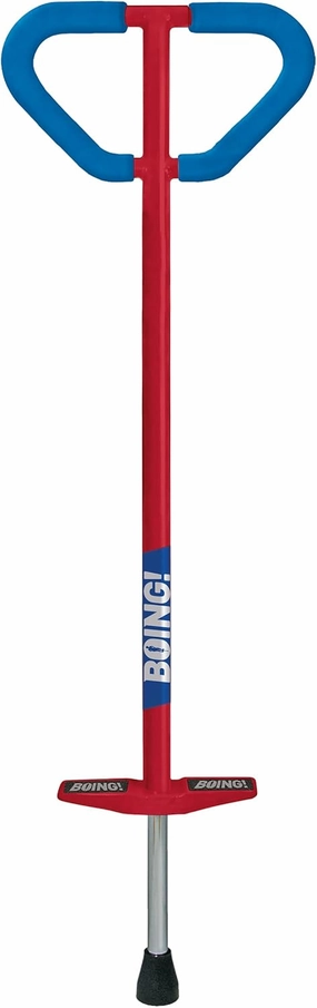 Geospace Jumparoo Boing! 'PRO' Medium Pogo Stick for Kids - Supports 60-100lbs –Outdoor Toy for Boys and Girls– Active Play for Balance, Coordination, Exercise & Fitness (Red with Blue wrap)