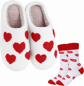 Geyoga Valentine's Day Slippers for Women Heart Slippers with Soft Warm Socks Winter Fuzzy Heart Warm Gift
