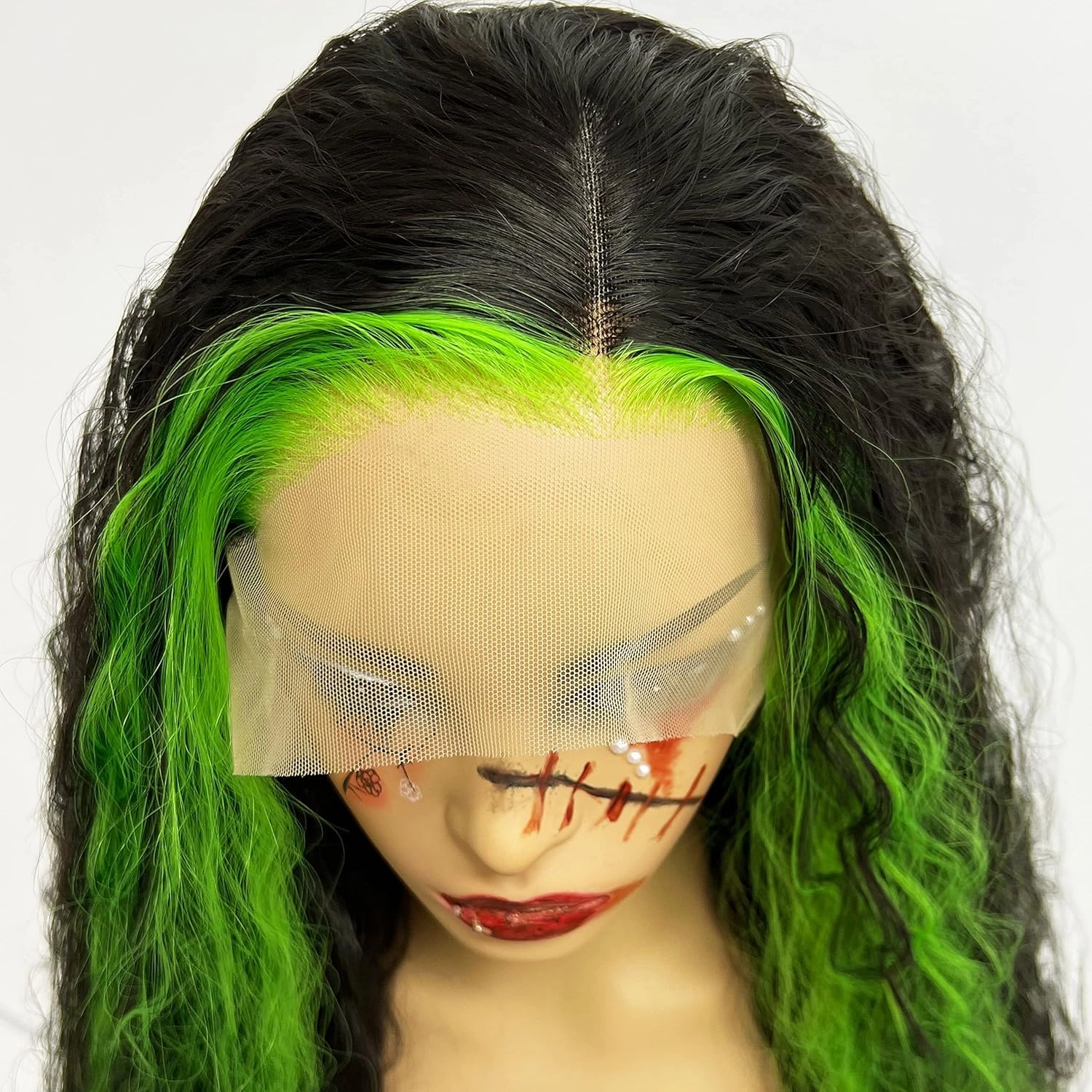 GIANNAY Green and Black Wigs Curly Lace Front Wig Pre Plucked Lace Wigs for Black Women Green Streak Long Wavy Wigs 13 x 4 Lace Front Wig