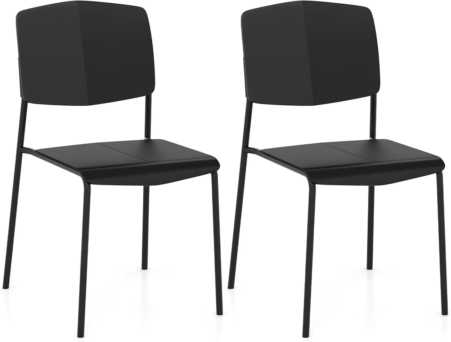 Giantex Stackable Dining Chairs Set of 2, Modern Kitchen Chairs w/Metal Legs & Curved Back, Load up to 350 LBS, Plastic Armless Side Chairs for Living Dining Room Home Restaurant, Black