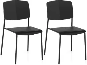 Giantex Stackable Dining Chairs Set of 2, Modern Kitchen Chairs w/Metal Legs & Curved Back, Load up to 350 LBS, Plastic Armless Side Chairs for Living Dining Room Home Restaurant, Black