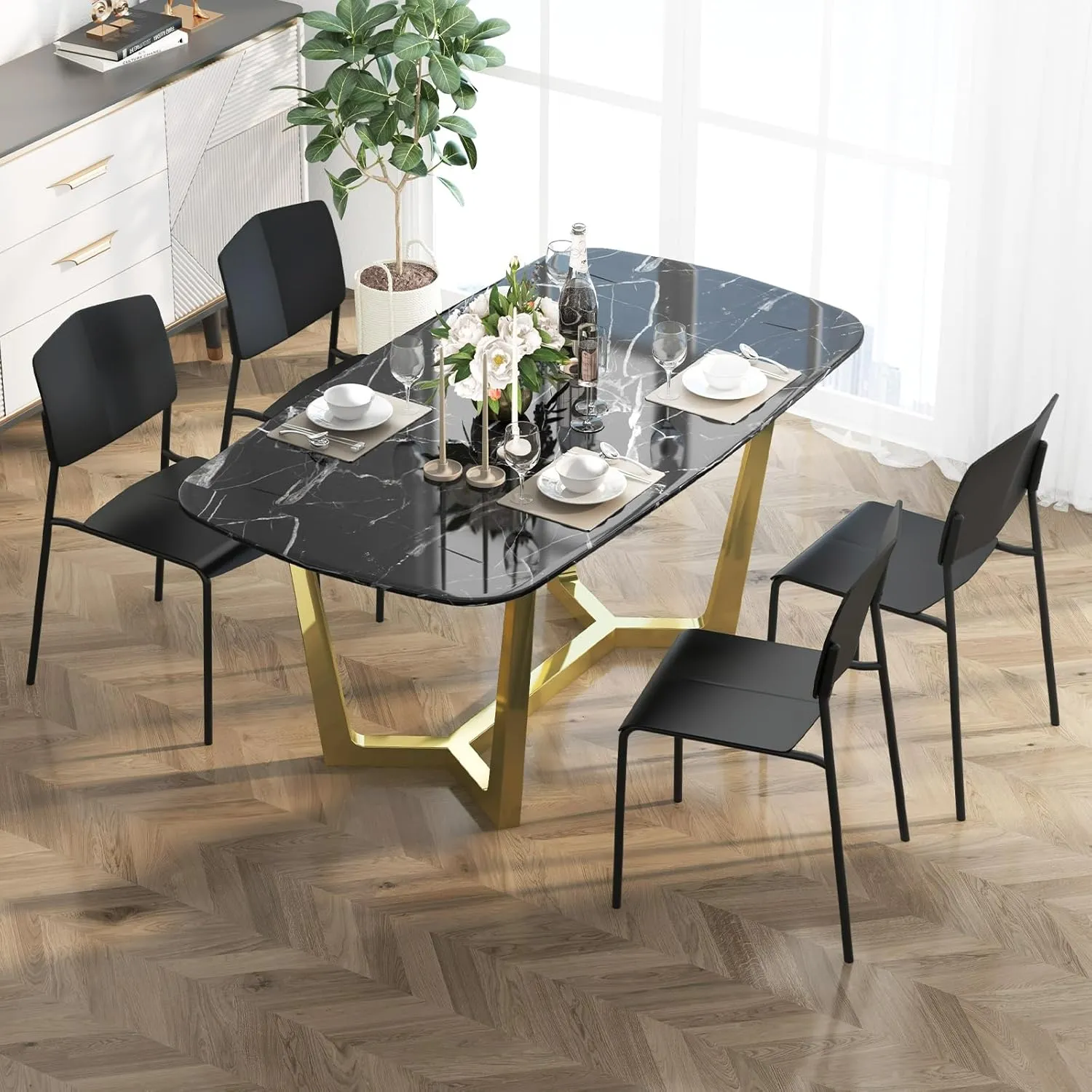Giantex Stackable Dining Chairs Set of 2, Modern Kitchen Chairs w/Metal Legs & Curved Back, Load up to 350 LBS, Plastic Armless Side Chairs for Living Dining Room Home Restaurant, Black
