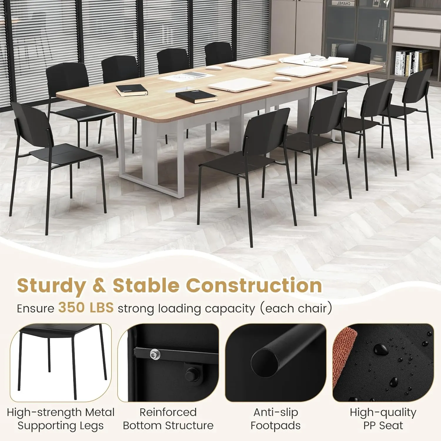 Giantex Stackable Dining Chairs Set of 2, Modern Kitchen Chairs w/Metal Legs & Curved Back, Load up to 350 LBS, Plastic Armless Side Chairs for Living Dining Room Home Restaurant, Black
