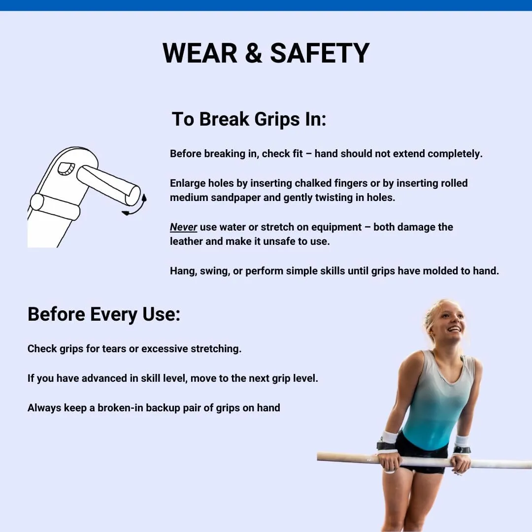 Gibson Summit Uneven Bar Gymnastic Grips for Women, Durable Leather Grip for Secure Grip, Hand Grips for Early Competitor Gymnasts, Gymnastics Grips for Girls - Made In USA