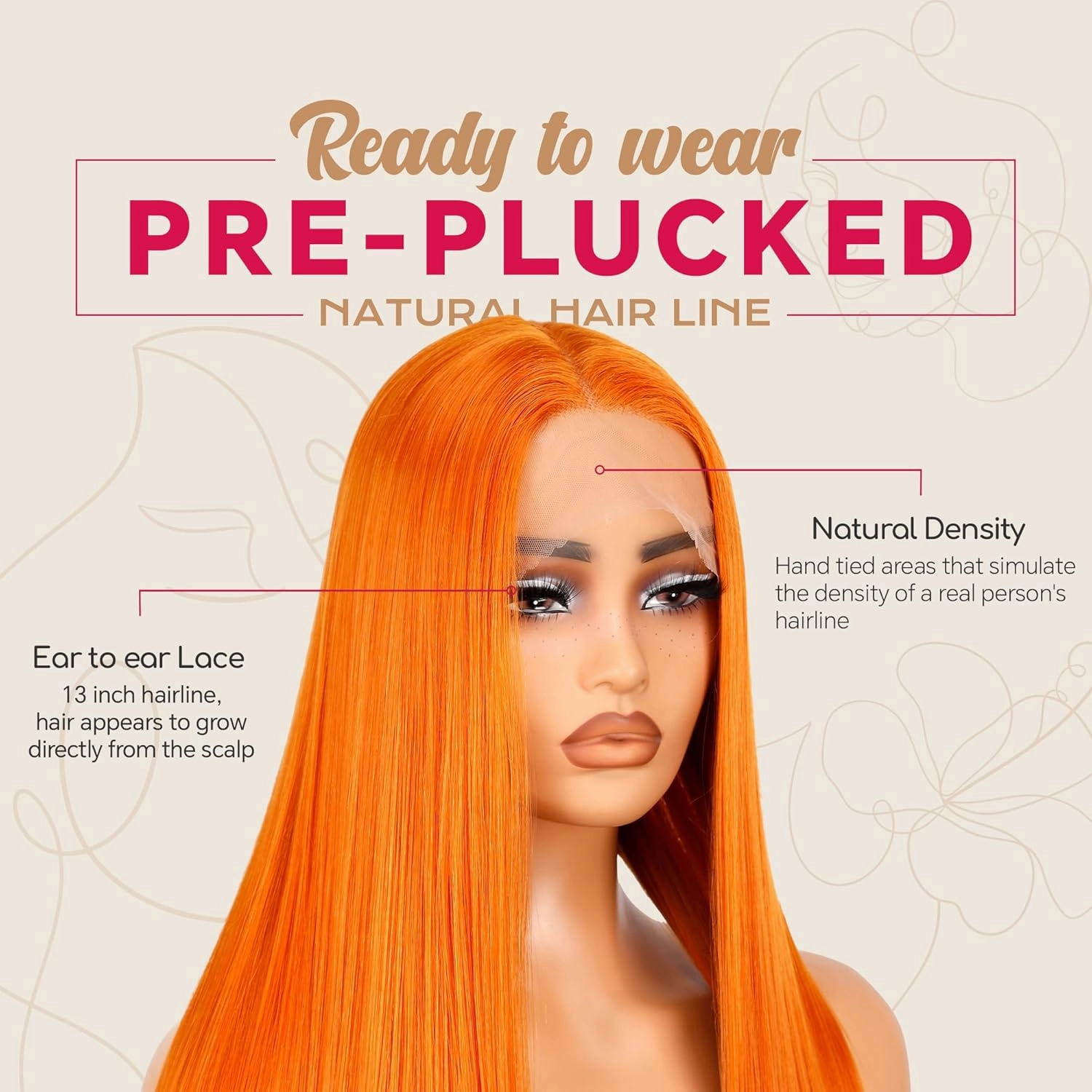 Ginger Lace Front Wig 30 Inch Pre Plucked Glueless HeadBand Wigs Burnt Orange Silk Synthetic Pre Plucked Ready to Wear SunKissed Lace Front Daily Wig