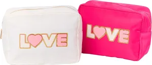 Girls Large Nylon Makeup Bag with Love Patch Stylish Travel Makeup Bag and Cosmetic Bags for Girls and Teens